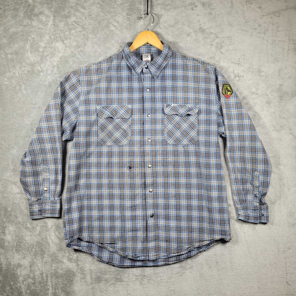 Black Stallion Shirt Mens XL Blue Gray Plaid FR Flame Resistant FS9-PGY Workwear